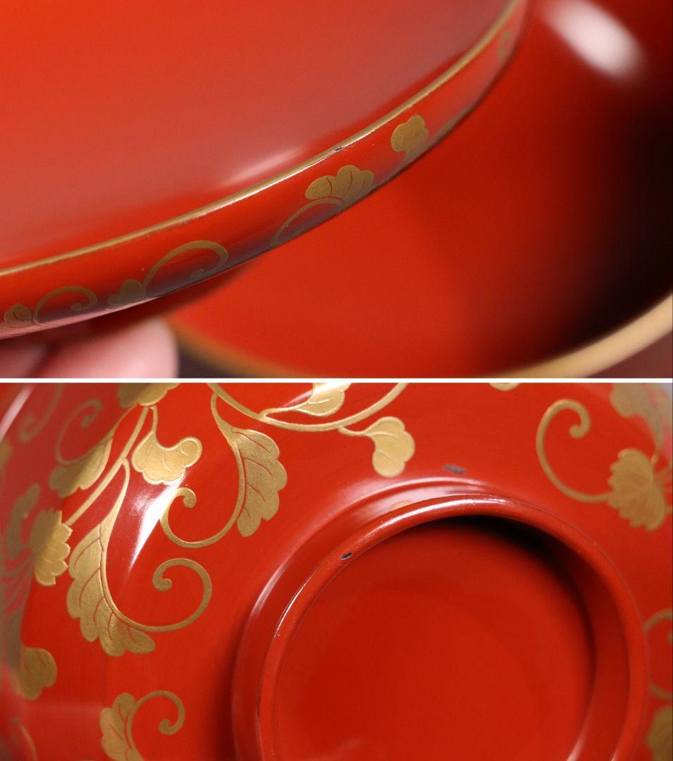 CL83 時代 花唐草金蒔絵 朱塗御膳セット 木製漆器 各種椀 引盃 高月