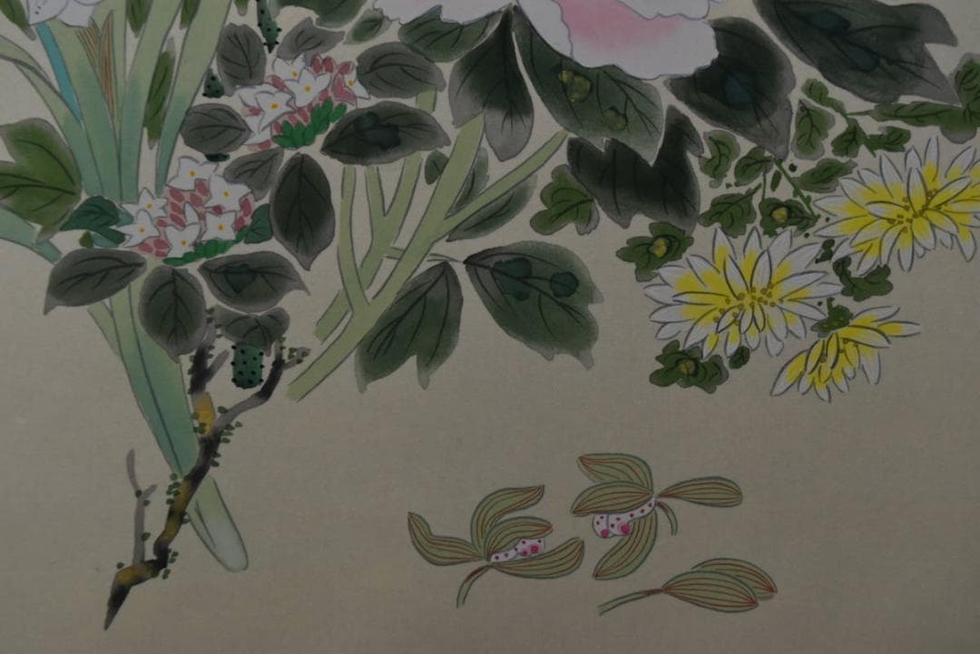 【真作】川口栖香/名花十二客図/四季花図/掛軸/名家伝来/AA-283