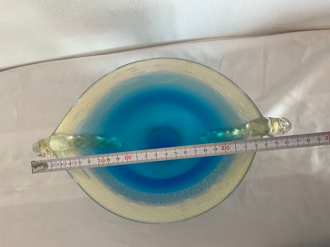 き*ば様 ガラス工芸 黒木国昭 金彩 オーシャンブルー 花器 鉢 器 硝子【CK