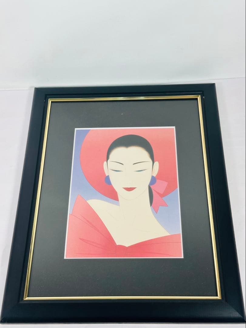 【希少品】鶴田一郎　美人画　絵画　日本女性　額入り　年代物　保管品　骨董