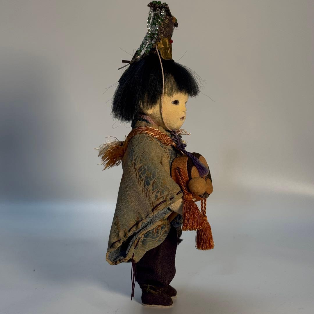 創作人形 太鼓を持つ童 作家物 古布 江戸縮緬