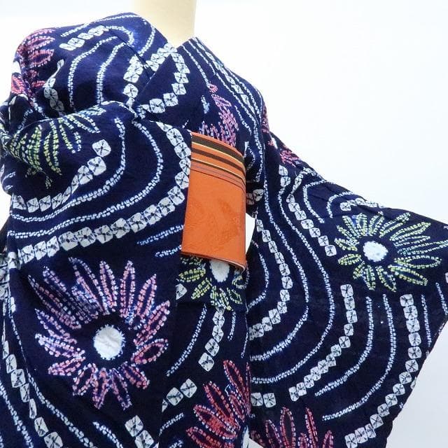 専用Y3221◆有松鳴海絞り 手縫い仕立て 背・胸当て付 向日葵　高級浴衣