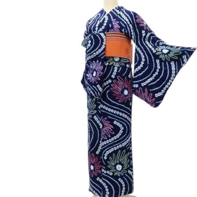 専用Y3221◆有松鳴海絞り 手縫い仕立て 背・胸当て付 向日葵　高級浴衣