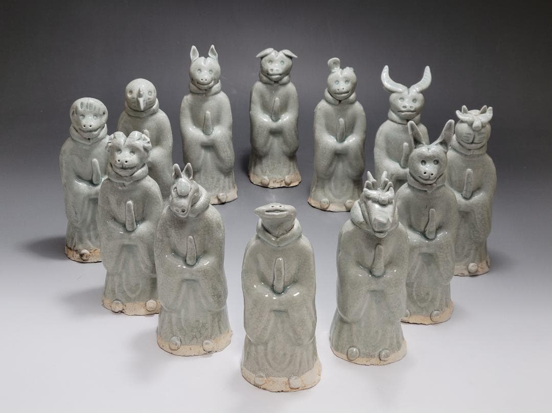 白磁 十二支 干支 動物像 12匹 揃い 宋元時代 高さ約14~16.9cm