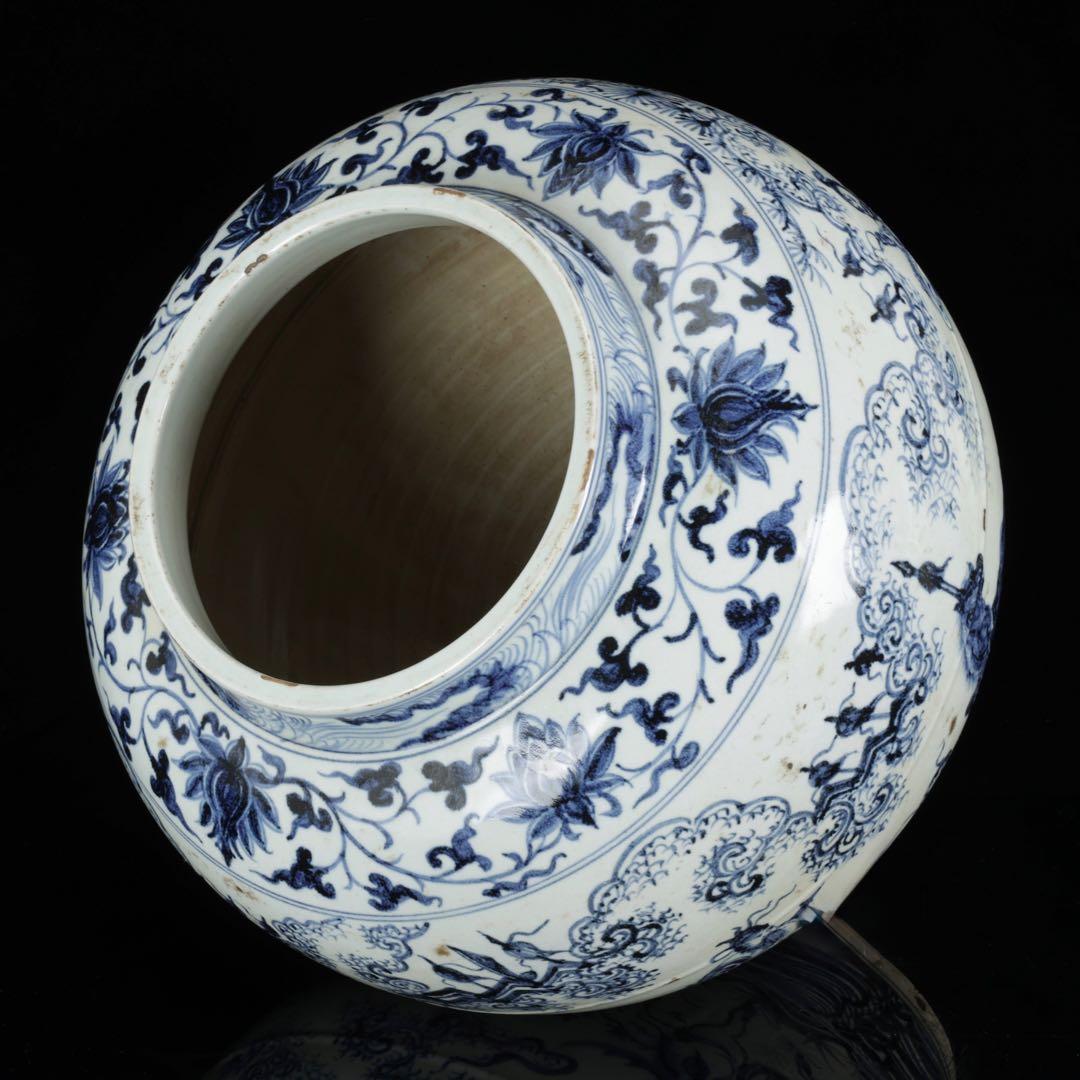 中国古玩 青花 染付 人物騎馬図 大壺30㎝ 飾壺 唐物 時代物 古美術 骨董品