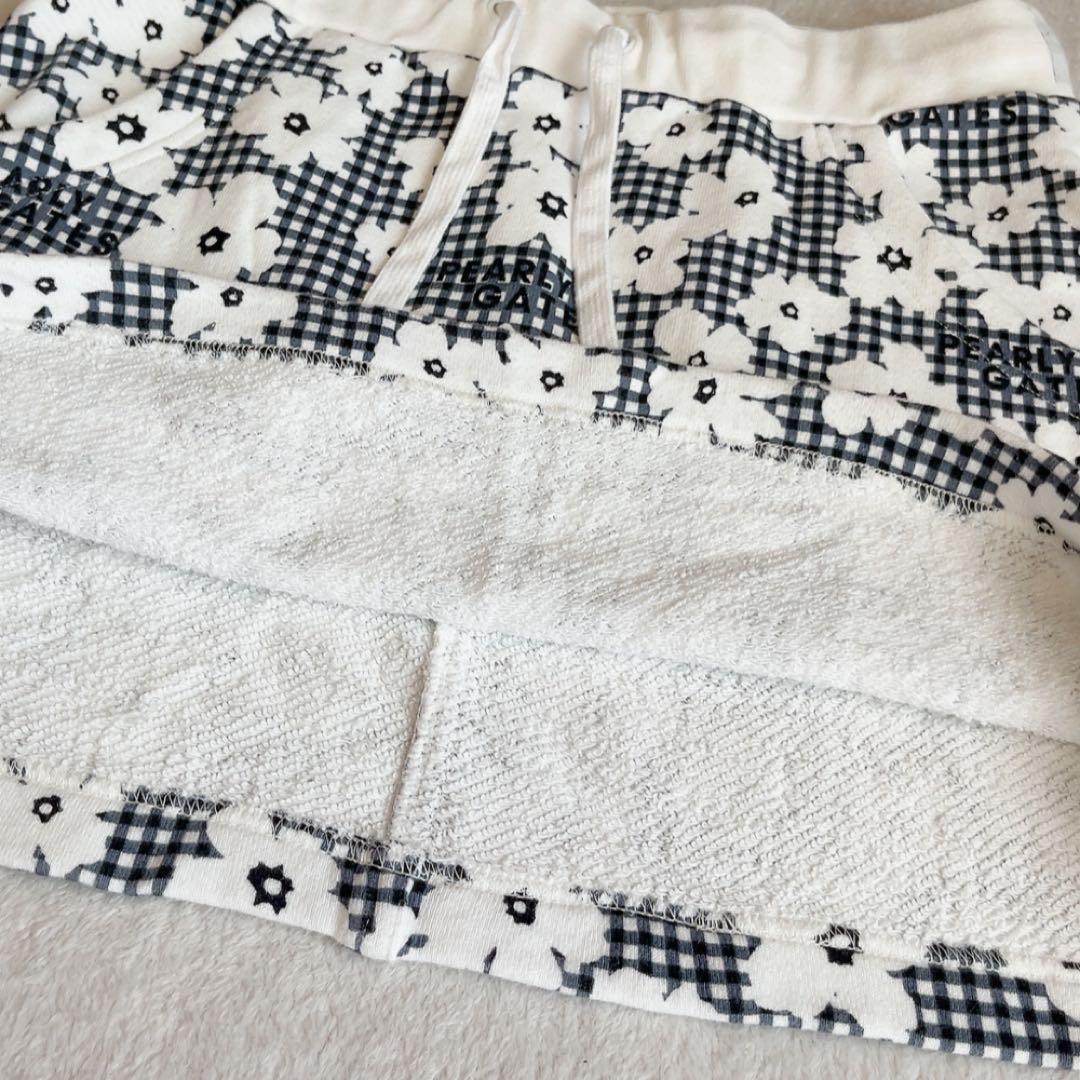 パーリーゲイツ セットアップ　パーカー　スカート　チェック　花柄　裏毛　ネイビー