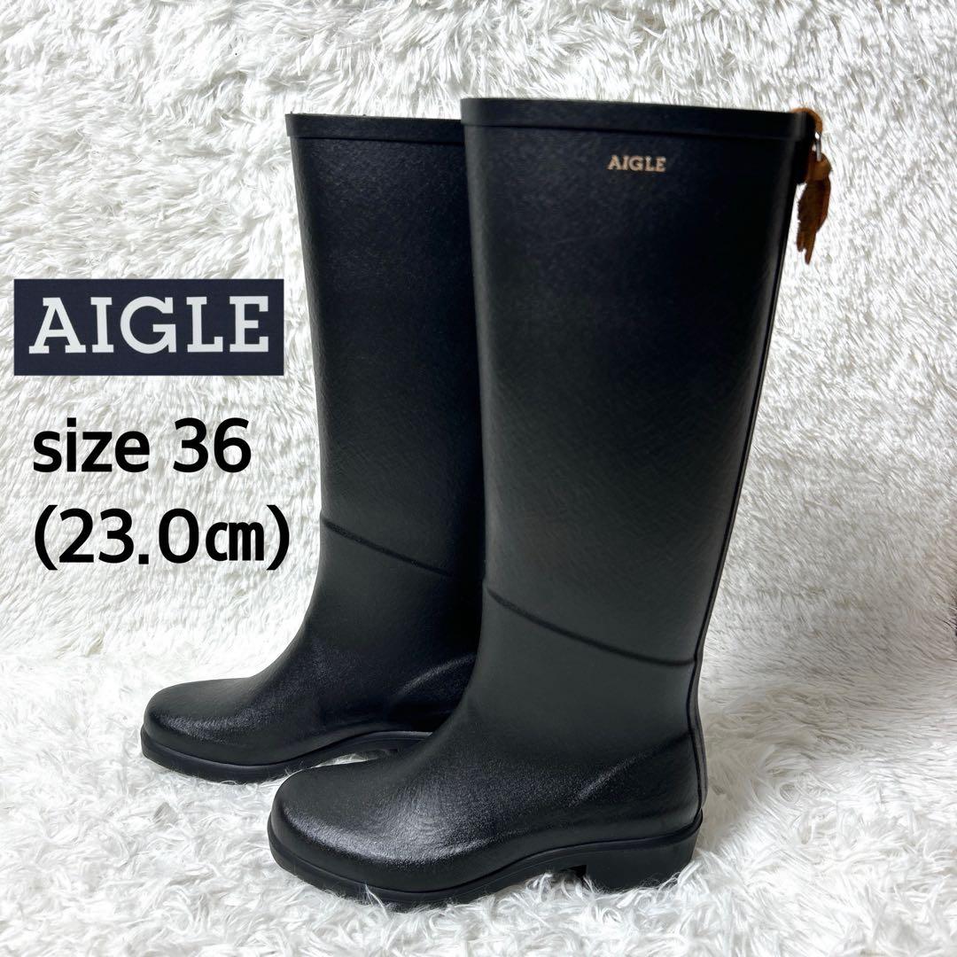 【未使用級】AIGLE ミスジュリエットAラバーブーツ ブラック 36 23cm