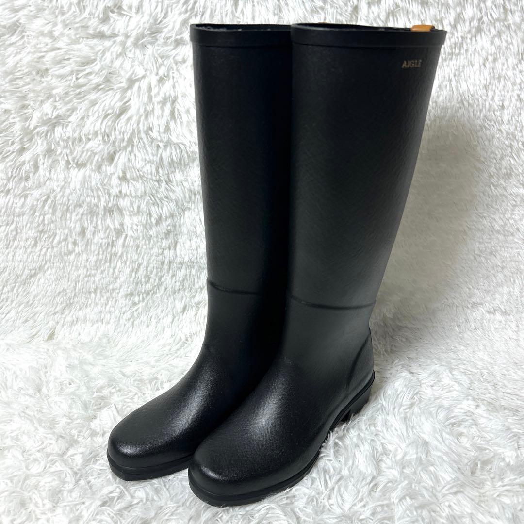 【未使用級】AIGLE ミスジュリエットAラバーブーツ ブラック 36 23cm