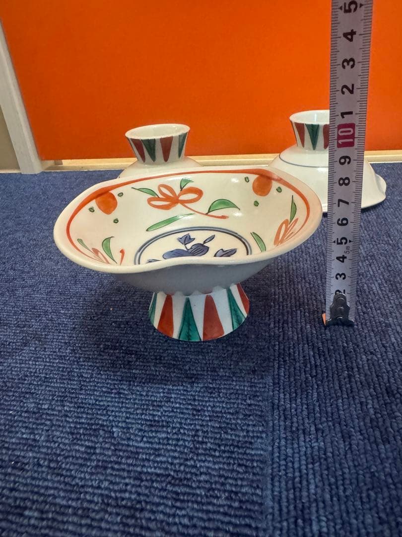 1646 其泉窯　赤絵　高台鉢　5客