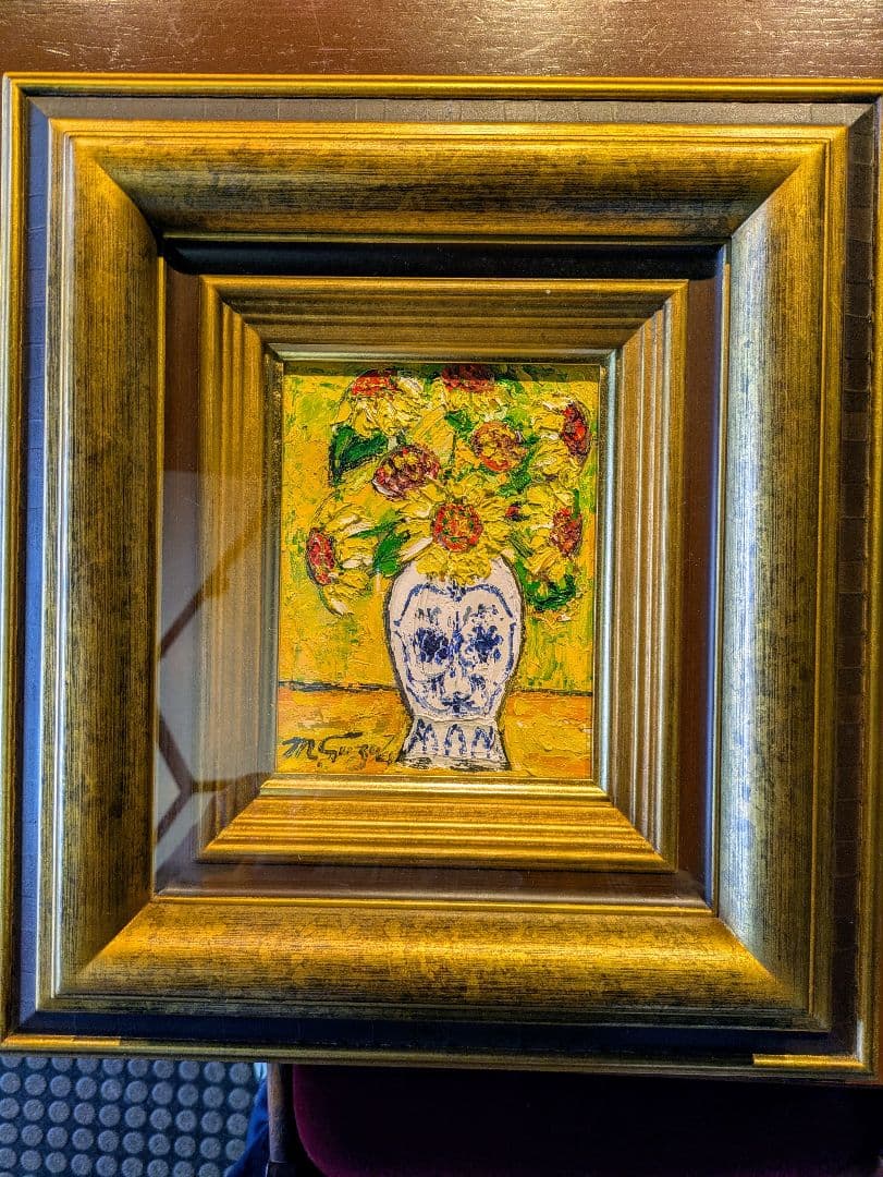 鈴木マサハル油彩画 花瓶の花