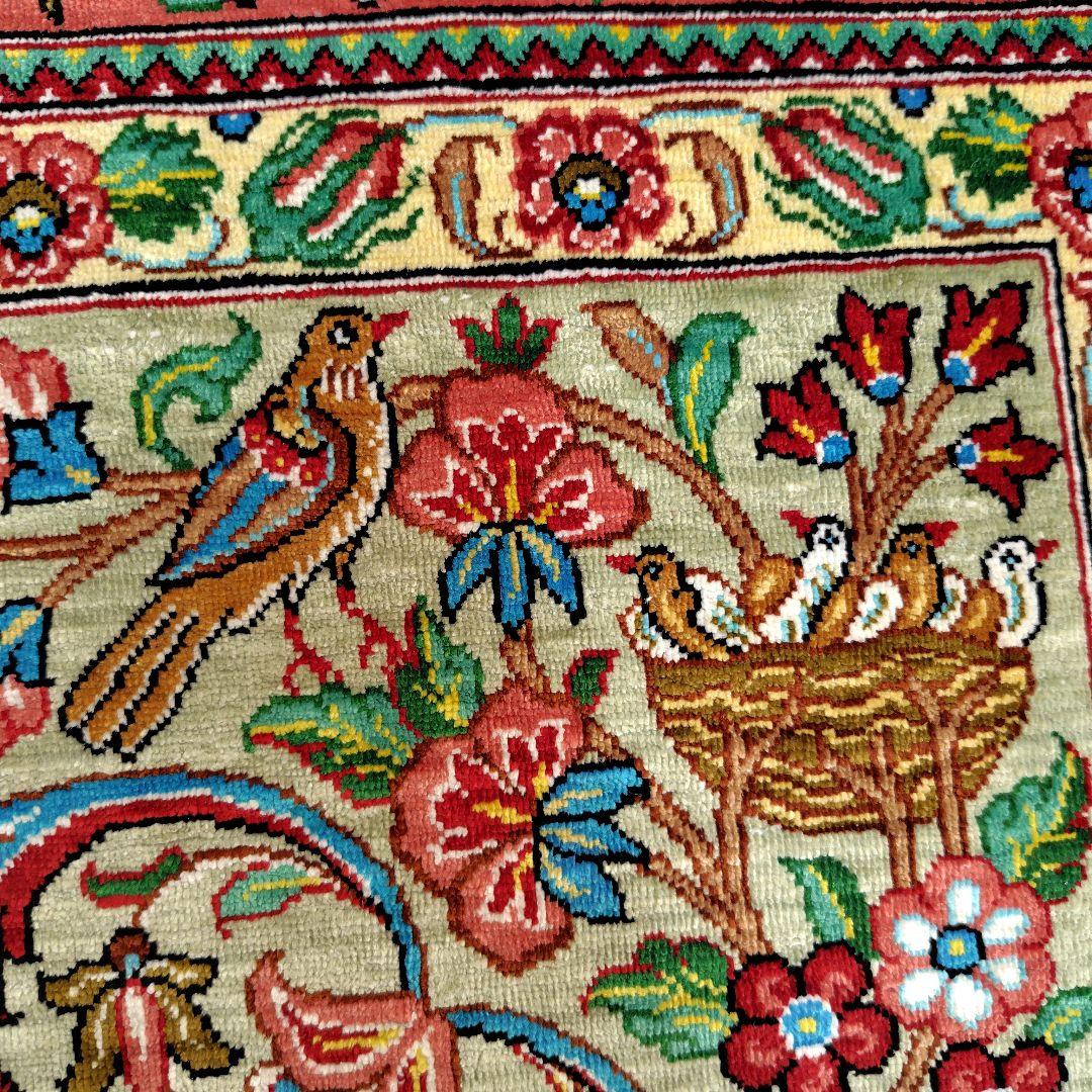 【ツリーマンション】ペルシャ絨毯　シルク手織り　動物パラダイス　高級極美品