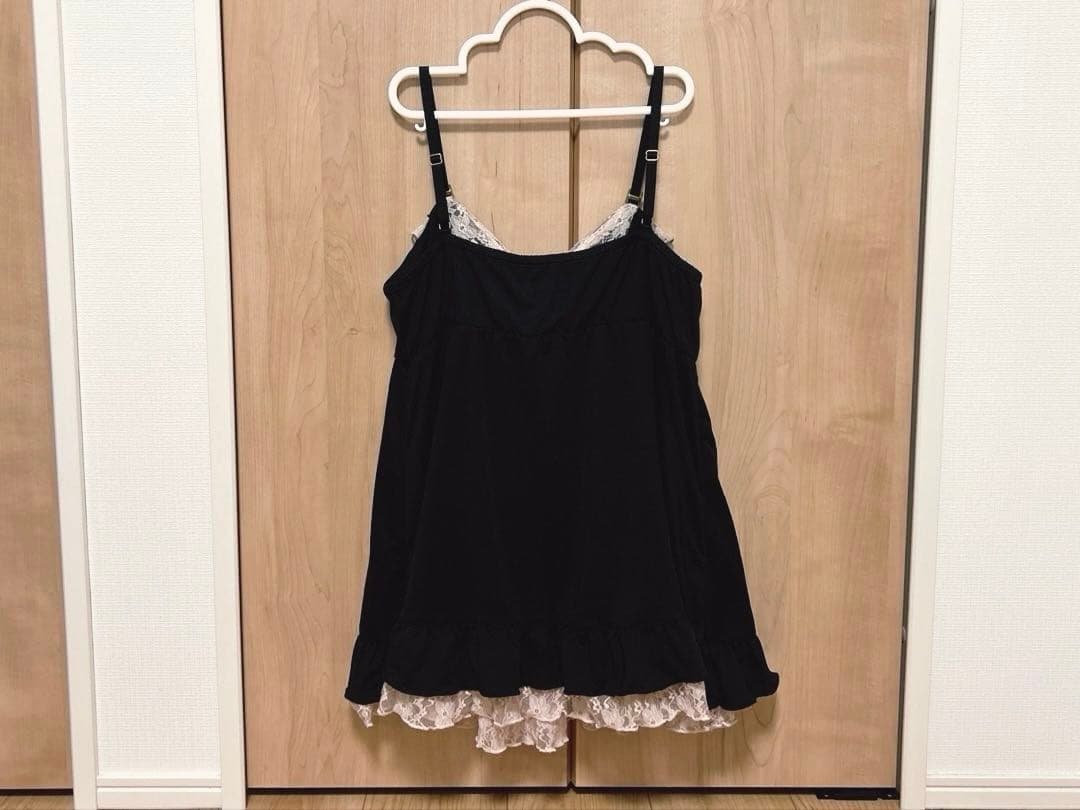 GOLDS♡肩紐ビジュー♡ふりふりラッフルフリル♡レースキャミトップス♡ブラック
