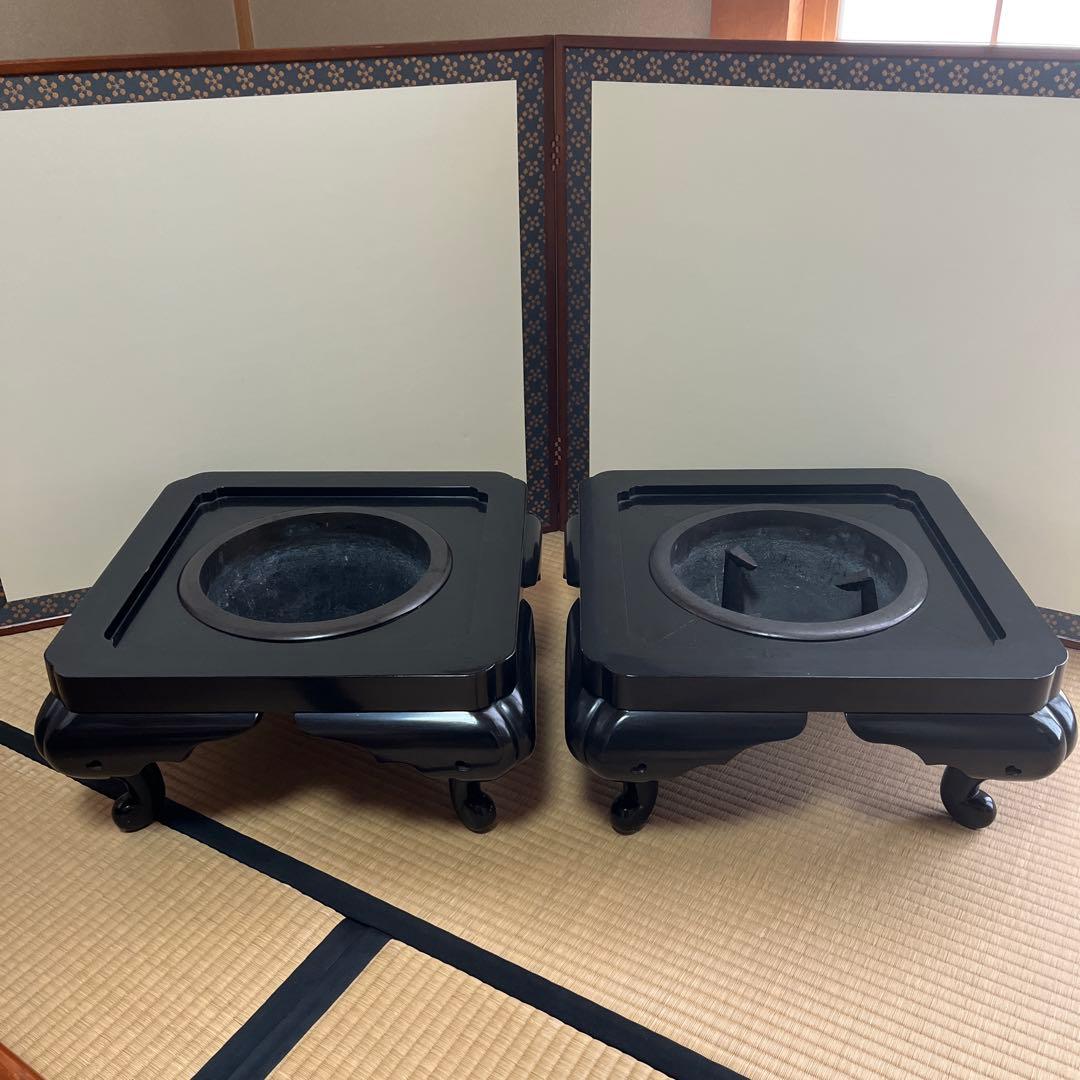 黒い木製火鉢用穴付き　江戸火鉢　2個セット