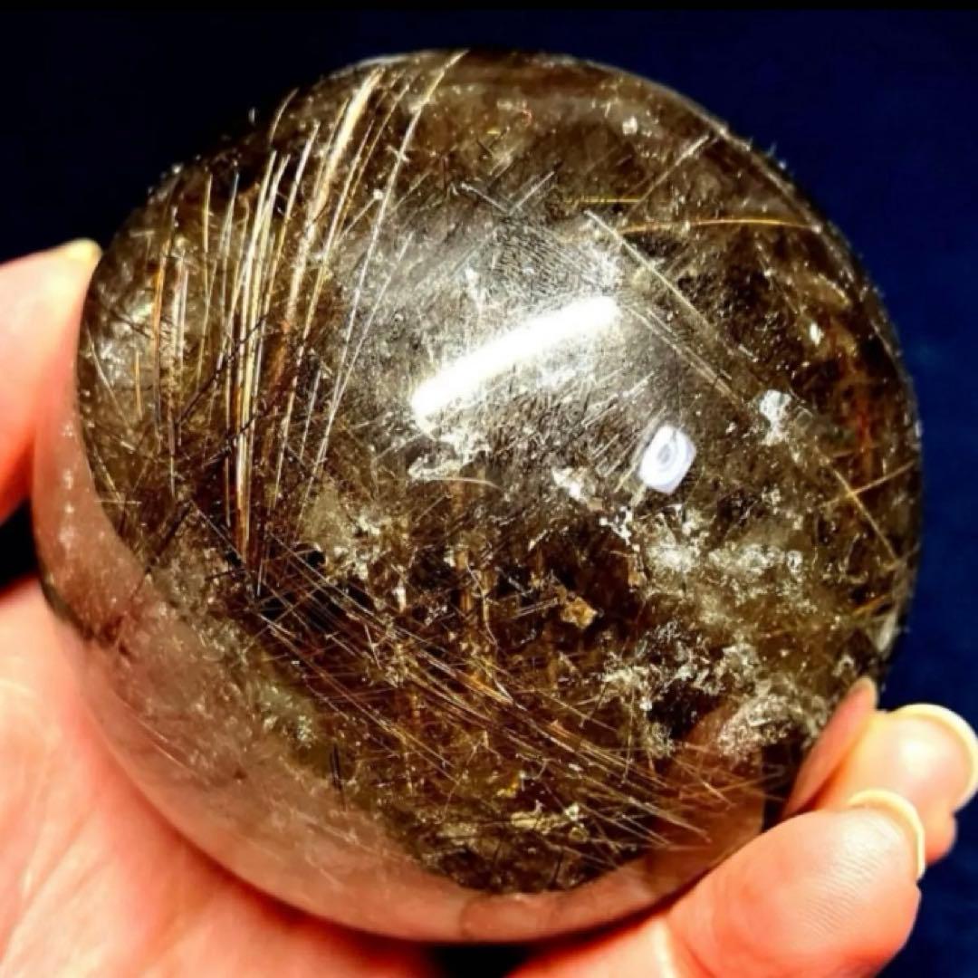 超大玉　67mm ゴールドスモーキールチルクォーツ　金針水晶　パワーストーン