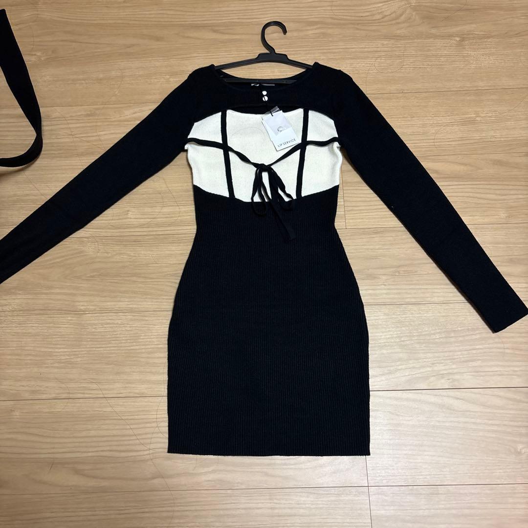 リボン付き長袖ミニワンピース