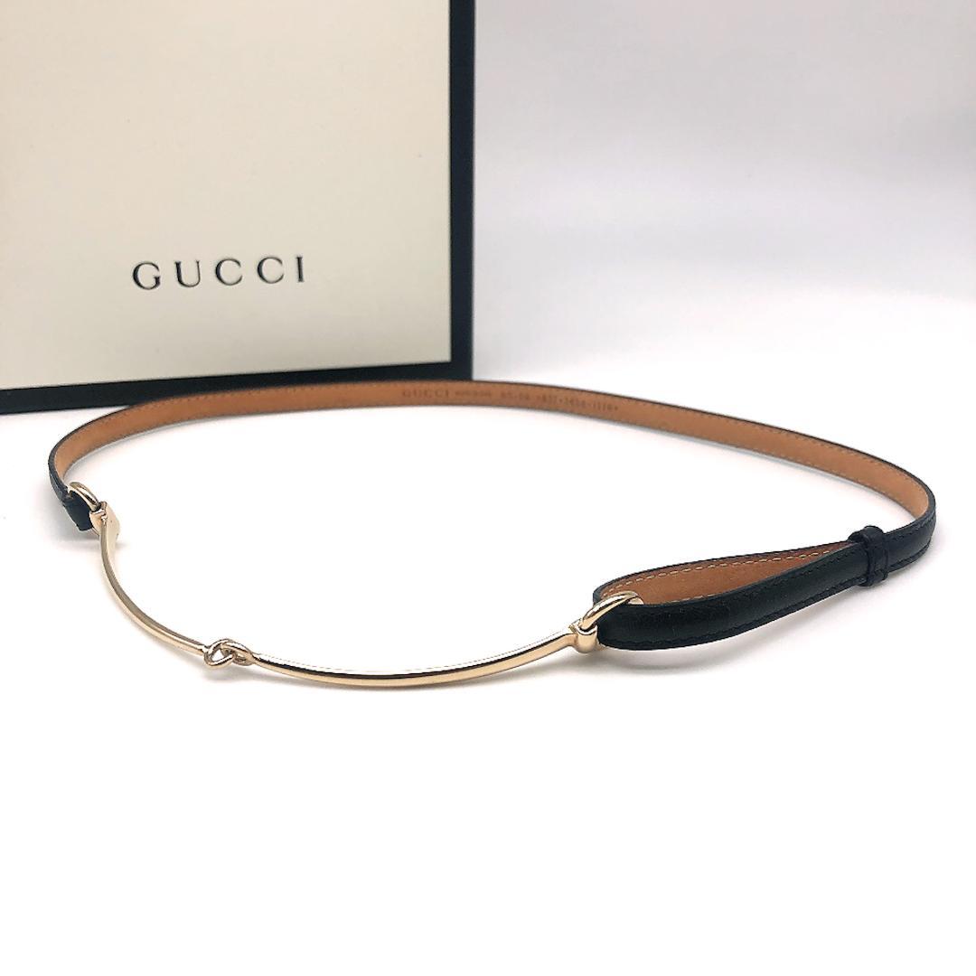 【美品】GUCCI グッチ ホースビット 細ベルト ゴールド ブラック レザー
