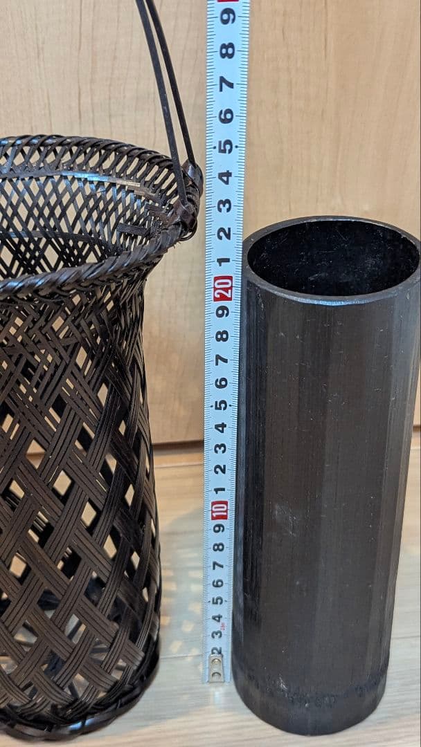 花籠　天目朝顔寸胴　花かご　美品　茶道　華道　フラワーベース　竹籠　花瓶