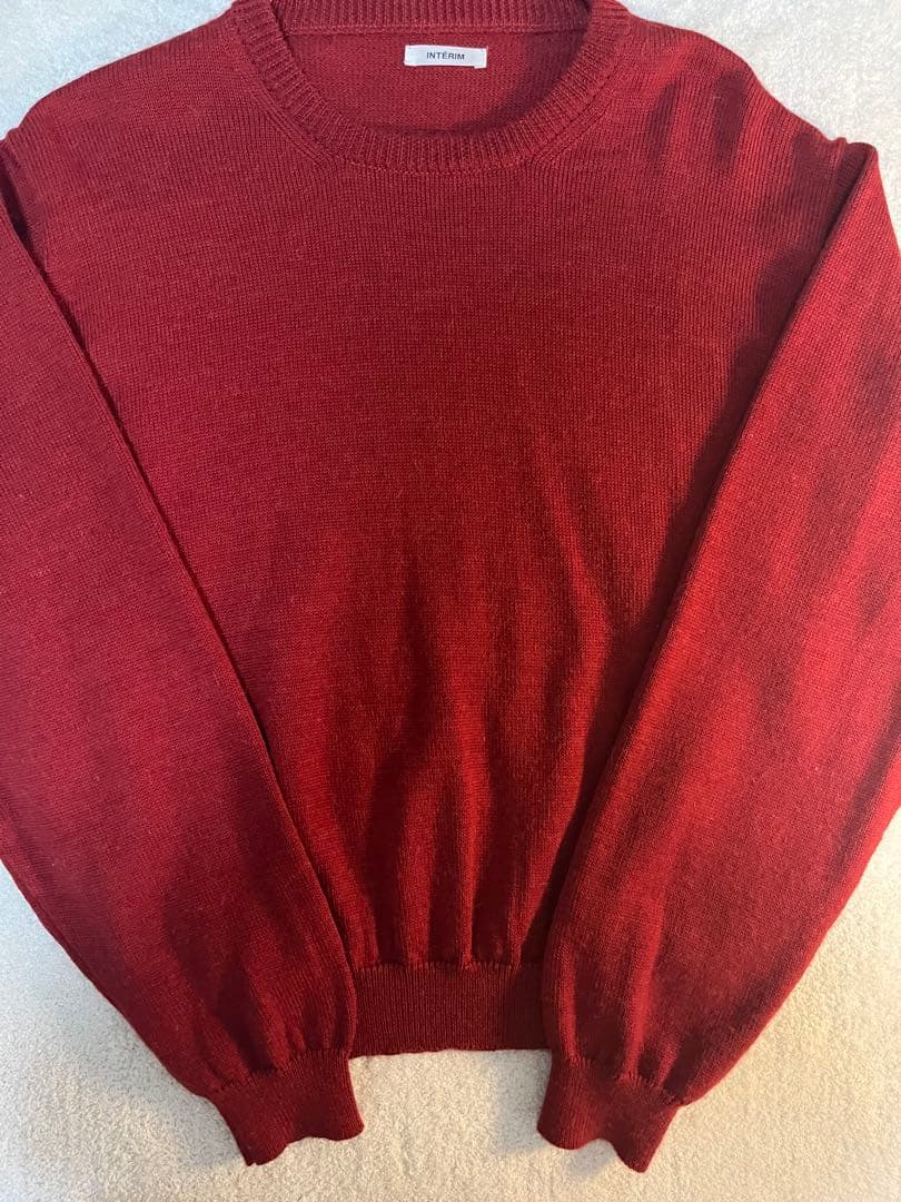 インテリム ウール アルパカ 7ゲージ クルーネック セーター ニット レッド