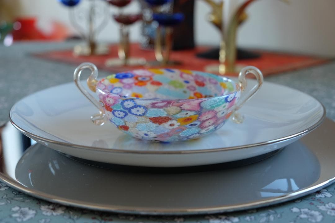 吹きガラス ミルフィオリ 検/プレート/民藝/ワイングラス/舩木倭帆/江波冨士子