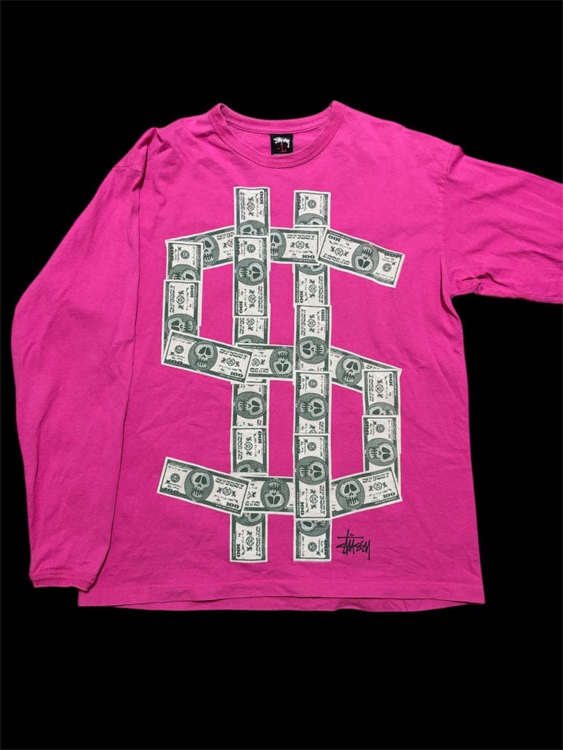 Stussy 90s 00sドル札プリント ロンＴ pat market