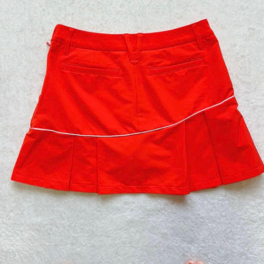 極美品　近年　デサントゴルフ　セットアップ　プリーツ　スカート　オレンジ