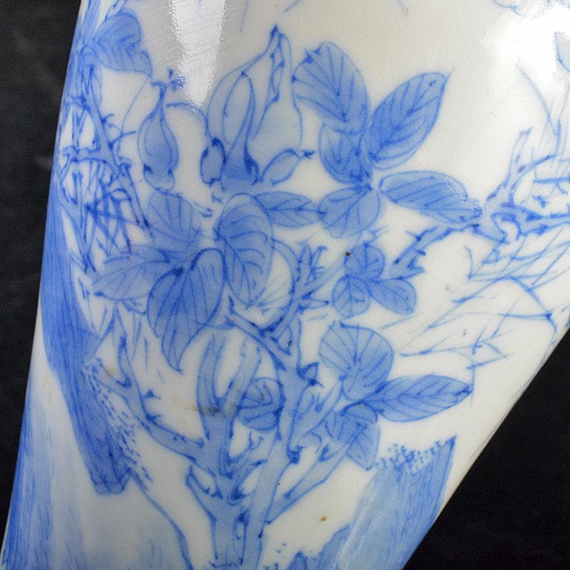 会津本郷焼　白鳳堂　富三製　草花文瓶　時代箱付　M　R7400