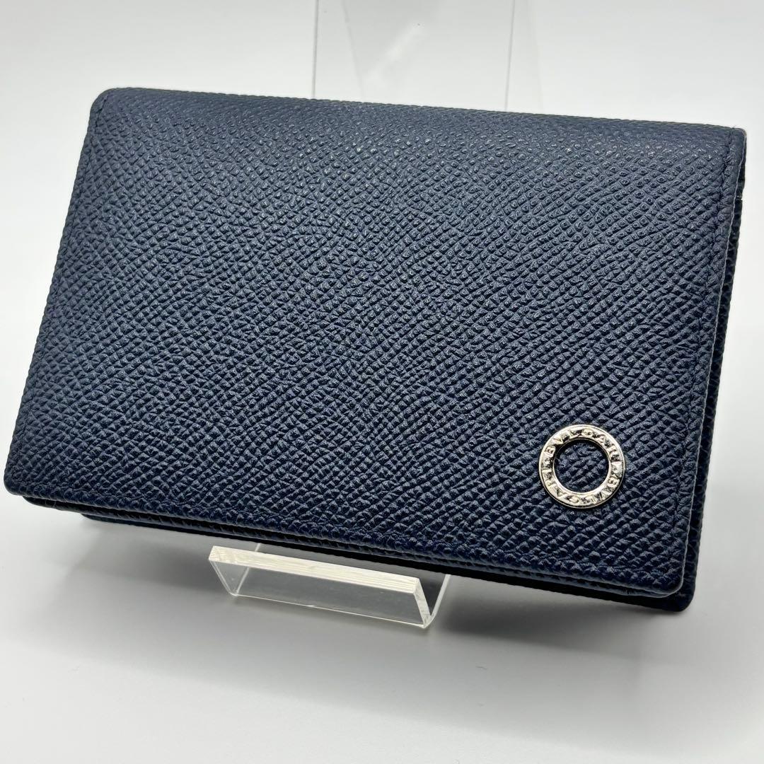 【極美品】ブルガリ 名刺入れ カードケース ブルガリマン サークルロゴ ネイビー