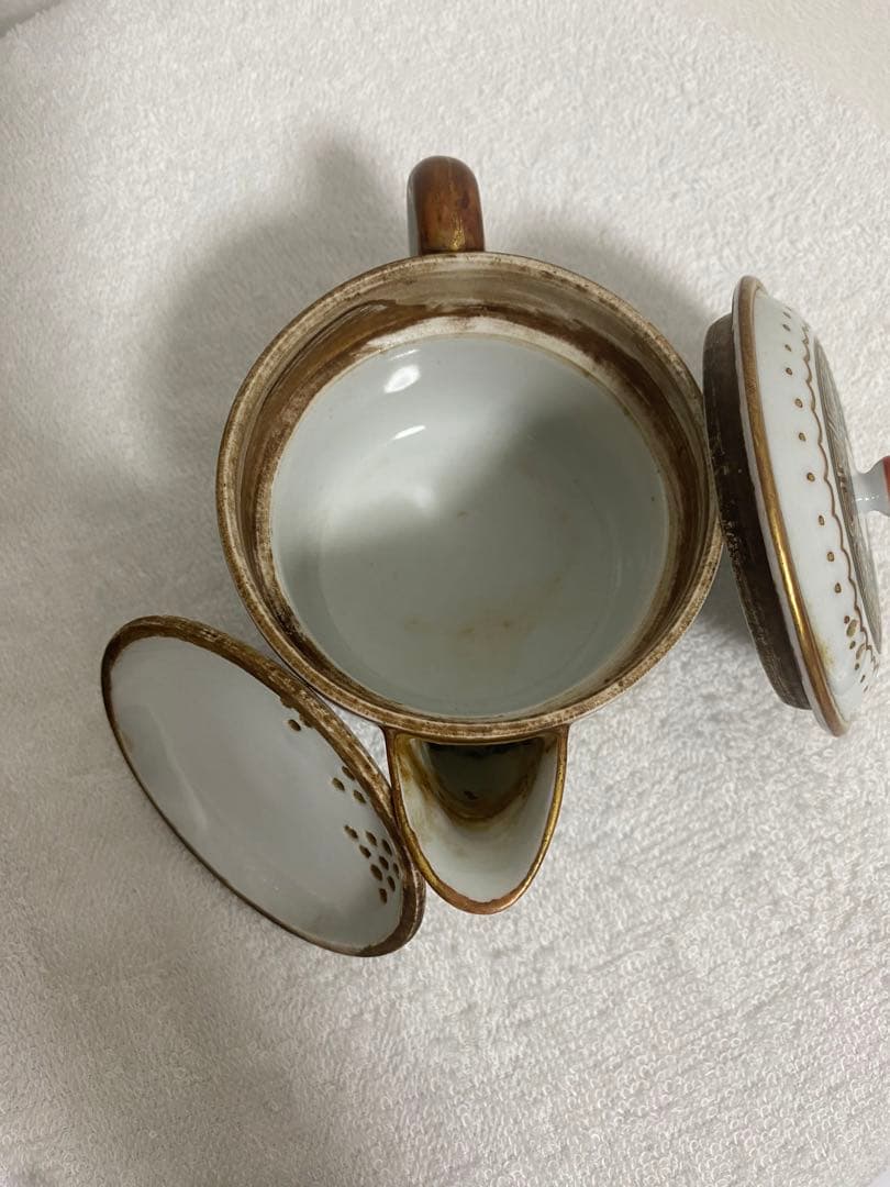 九谷焼 盛山作 錦襴手 急須 青粒金彩 骨董 古九谷