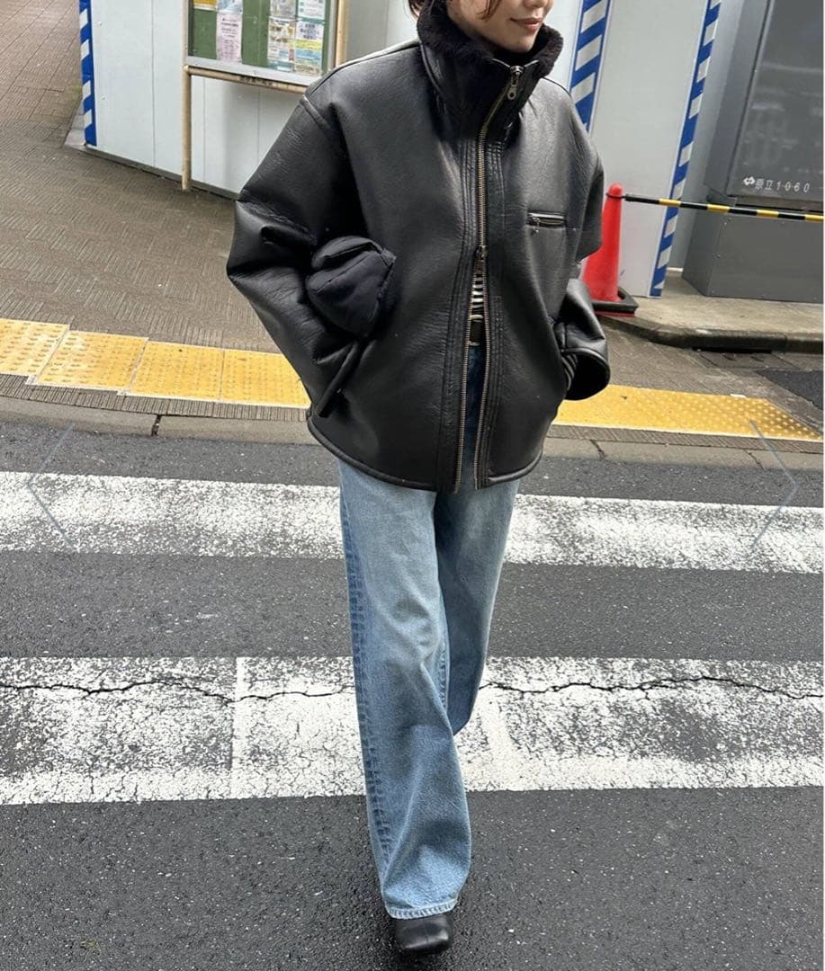 値下げ　ジャーナルスタンダード　フェイクレザーボアブルゾン　ブラウン