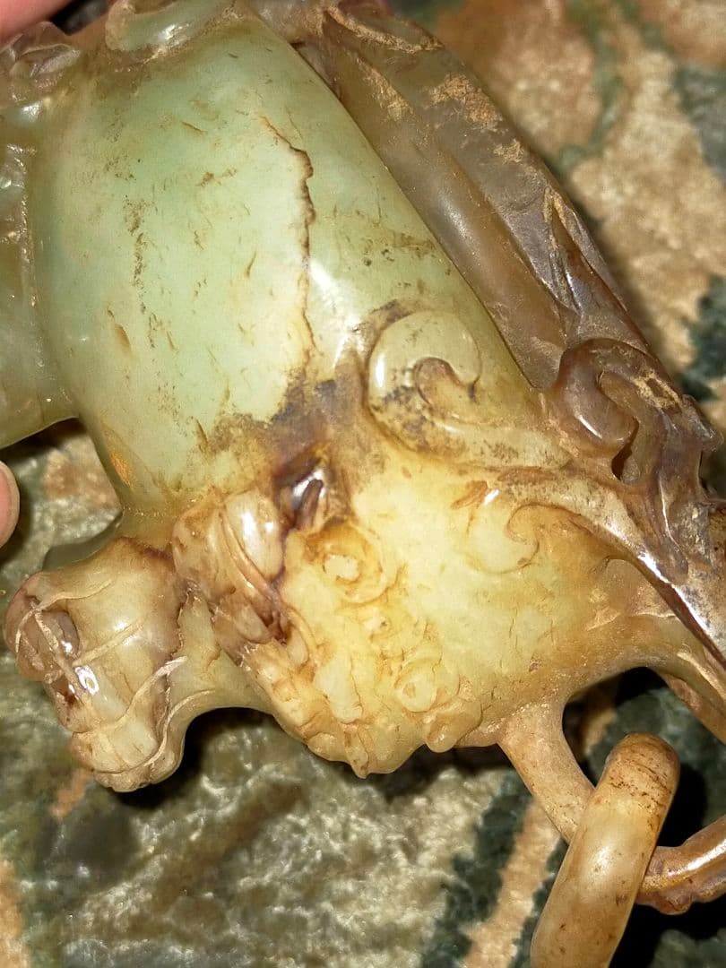 ♥値下げ！♥玉石♥　獅子　香炉　緑石　翡翠　骨董　古玩