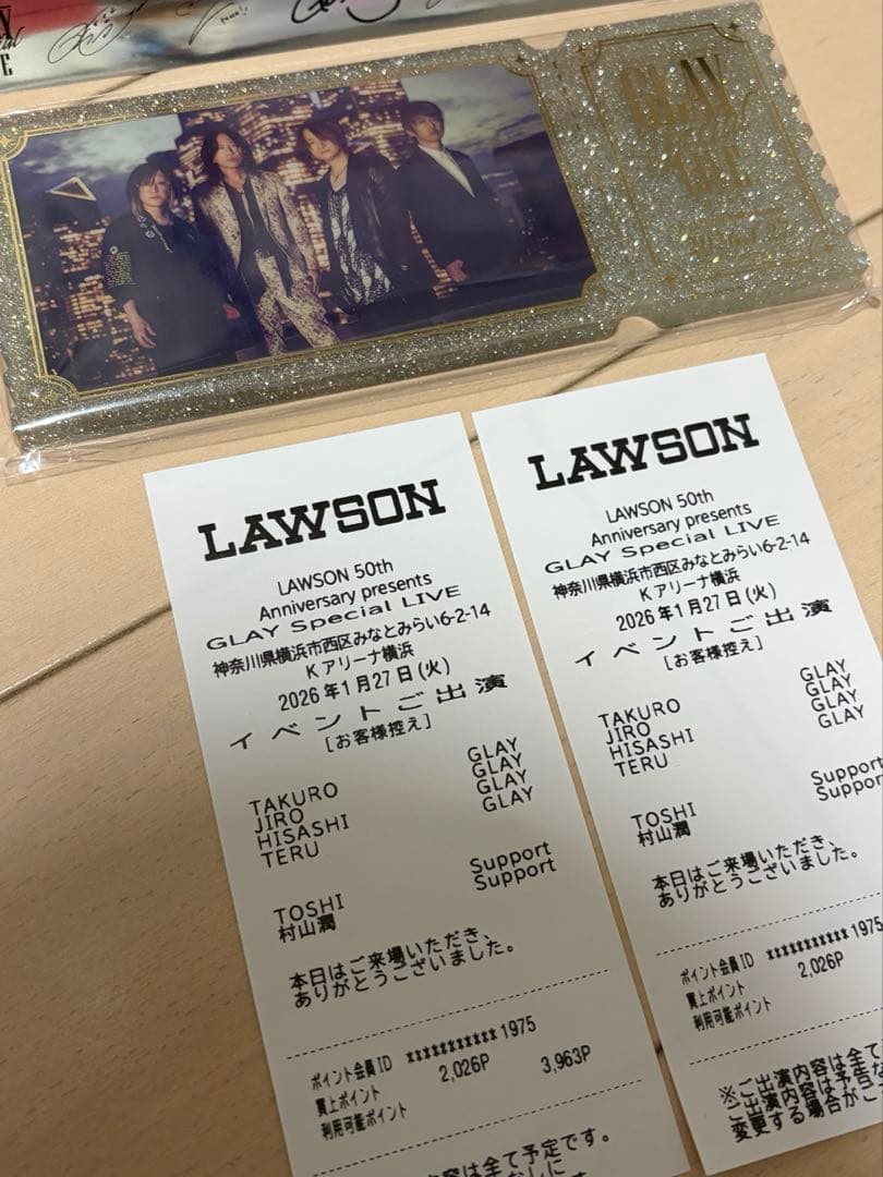 GLAY Special LIVEアクリルブロック.銀テープ(全色）.レシート
