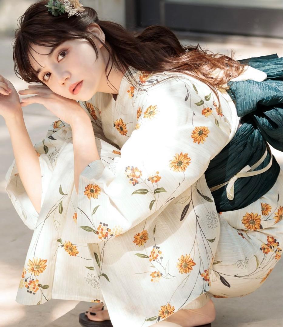 Dita ディータ 浴衣5点セット 浴衣 兵児帯 下駄 着付け本 腰ひも 黄色