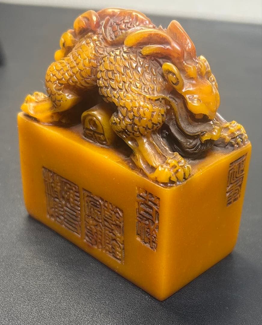 細工彫刻双龍古文印　皇帝、権力、旧家蔵出し、骨董品、縁起物、風水、お守り、金運