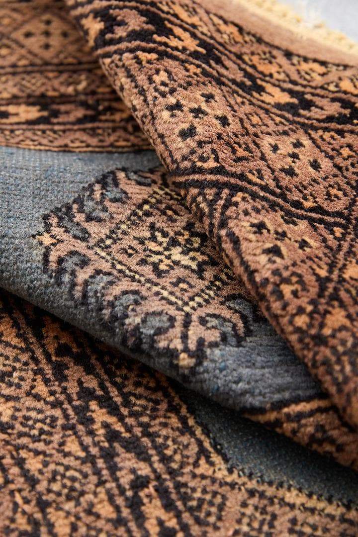 ヴィンテージラグ　トライバルラグ　ラホール産（119×76cm）青　茶　グレー