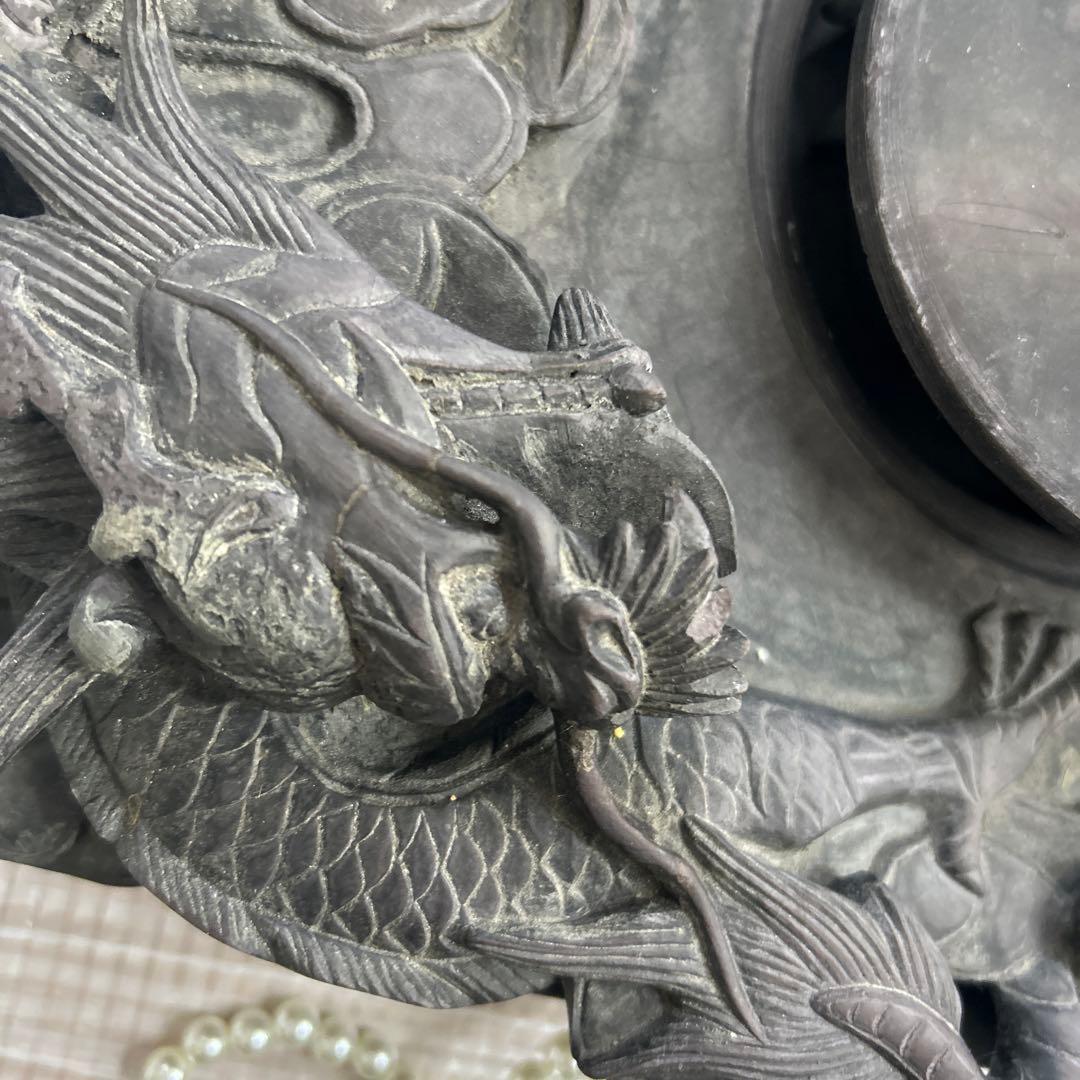 蔵出し　骨董　龍手彫り硯　水岩石如神　蔵之房珍