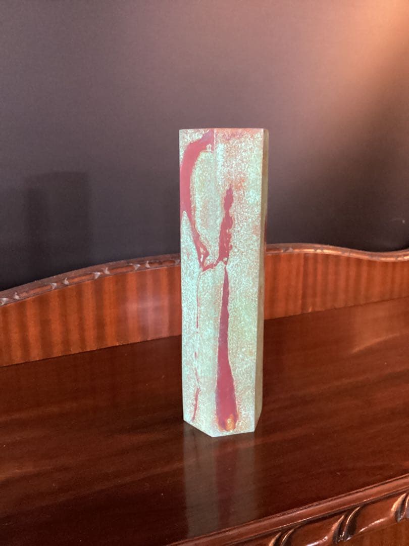 鋳銅 花入 瑞雲文本焼色 六角形 共箱付 一輪挿し