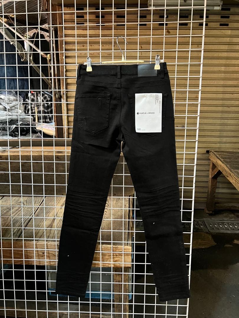 purpleデニム ブラック サイズ28 ダメージ加工