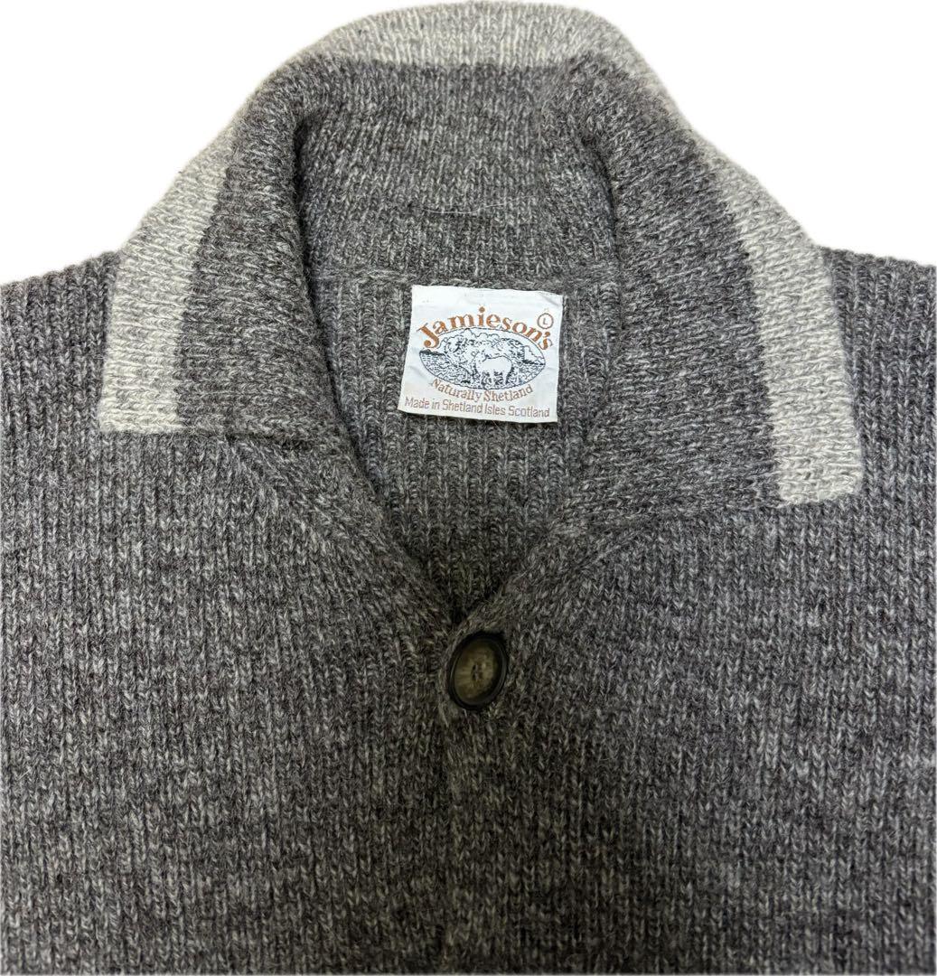 JAMIESON'S スコットランド製　グレー 襟付きカーディガン L