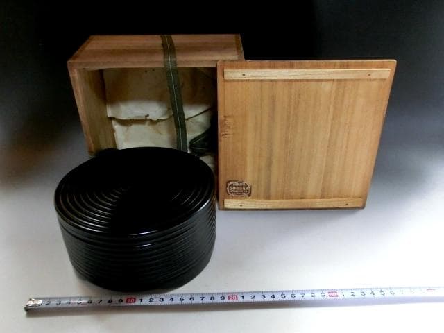 菓子器■浪花屋漆器店 堅牢漆器専買 喰籠 漆器 黒塗り 蓋物 桐箱 時代物■