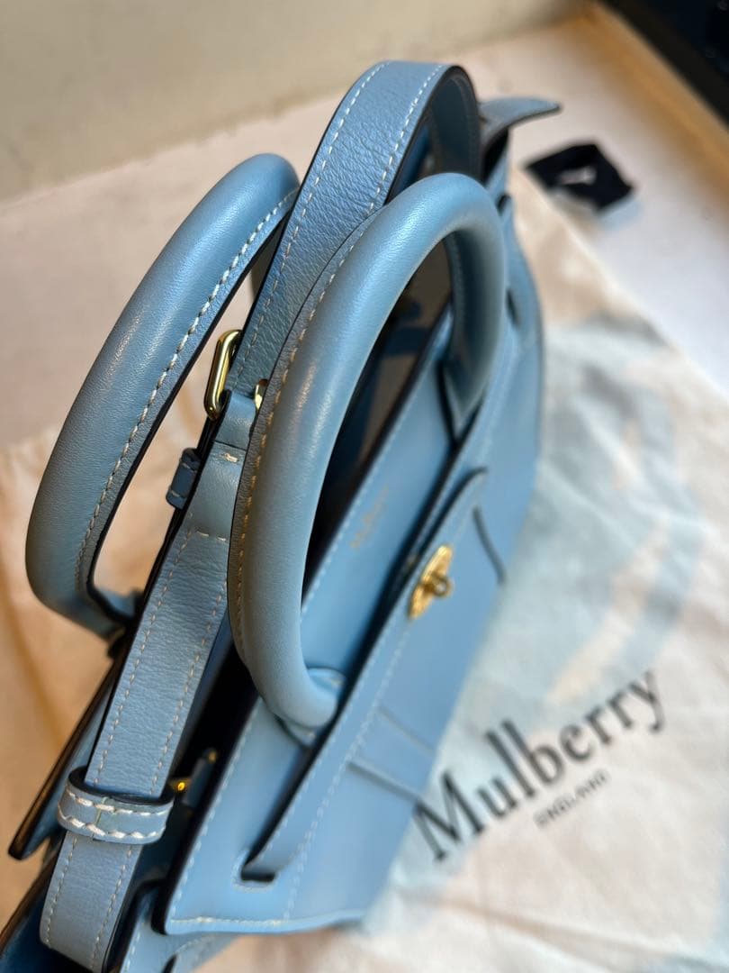 【新品未使用】マルベリー　ミニ ジップド ベイズウォーター　ポプリンブルー