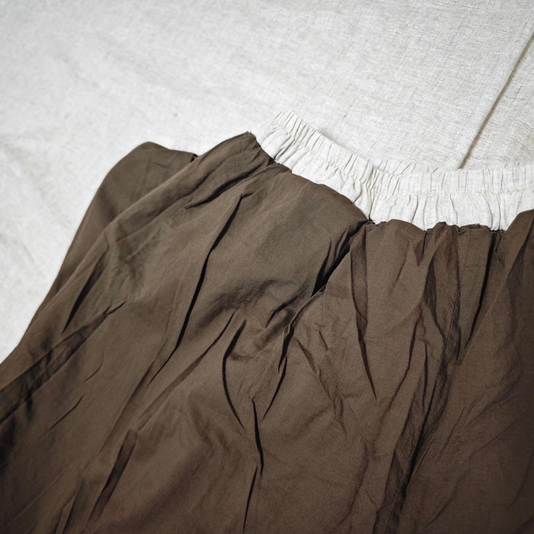 素朴 シンプル　 中綿リネンガウチョパンツ　ゆったり