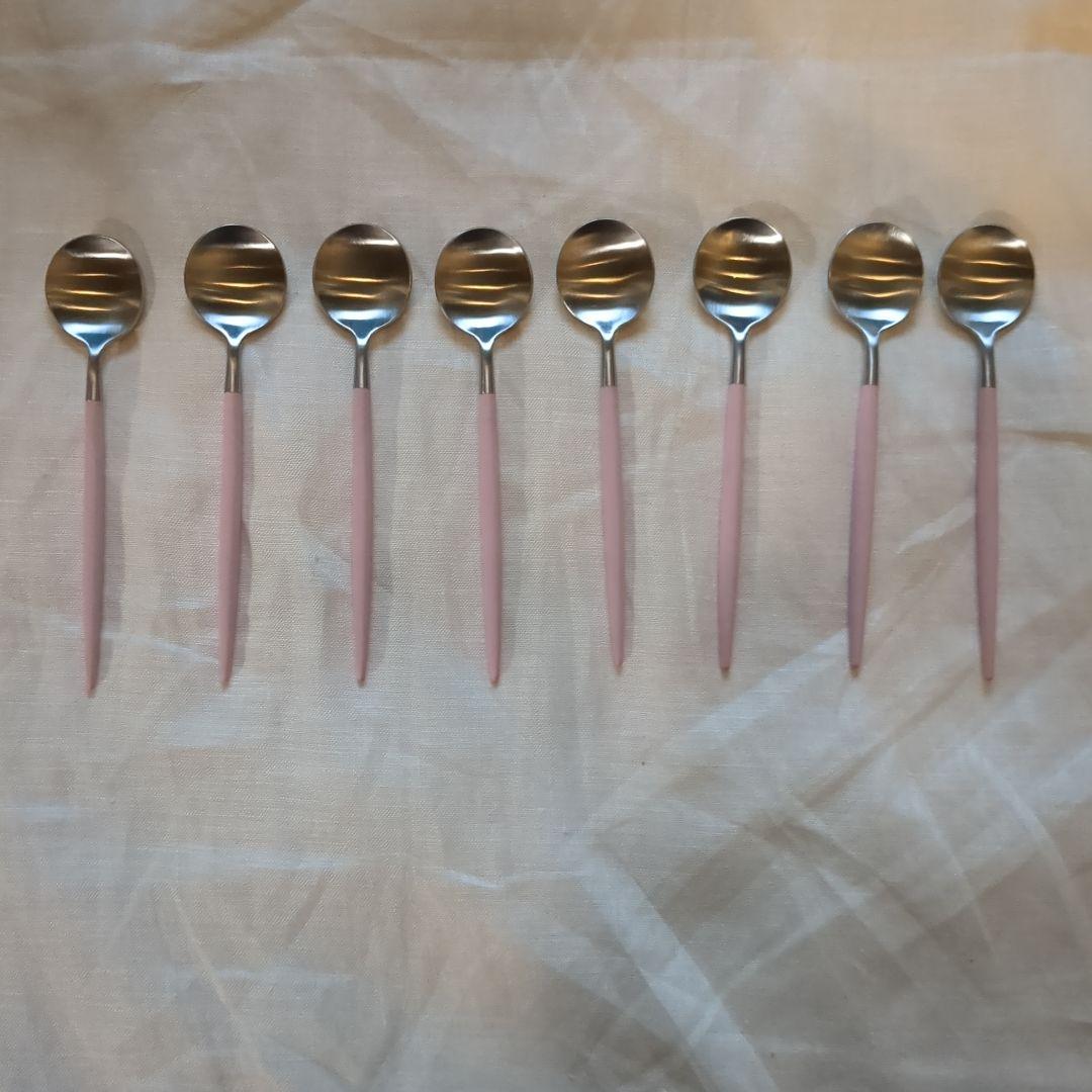新品　クチポール　ティースプーン　8本セット　ピンク×シルバー