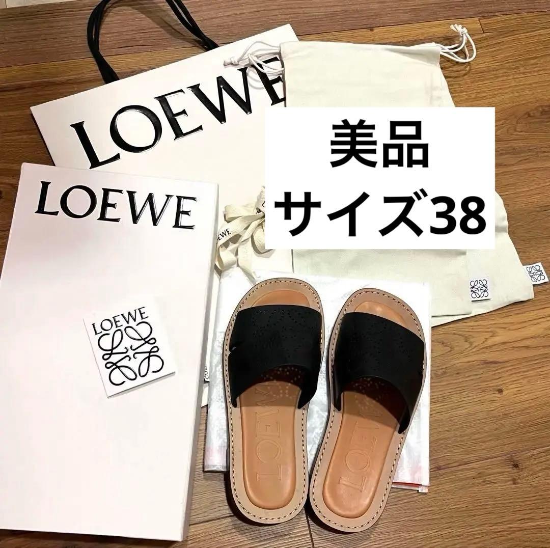 LOEWE ロエベ レザーフラットサンダル 38 ブラック