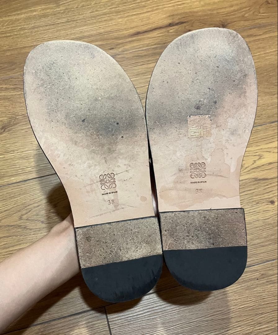 LOEWE ロエベ レザーフラットサンダル 38 ブラック