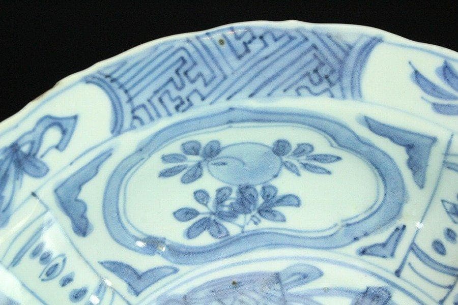 中国美術 古染付 兜鉢 折口碗 芙蓉手 明 φ20.5cm 旧家蔵出