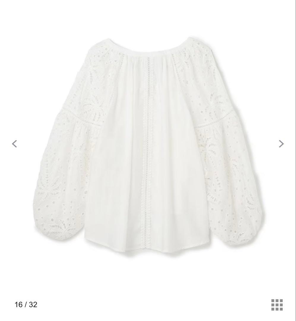 ハ*可様 新品グレースコンチネンタル　ヤシ柄カットワークトップ36フリーサイズ