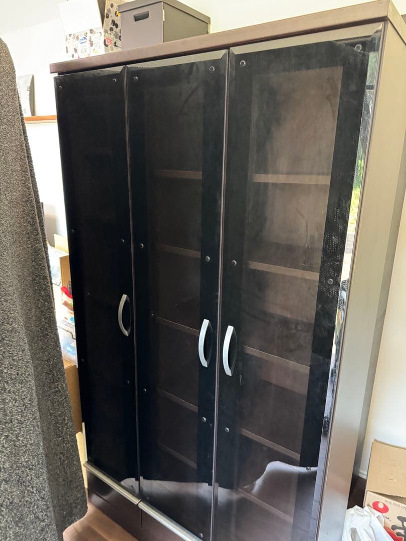 【格安】ニトリ 3ドアガラス本棚 ダークブラウン 廃盤品 大型書棚 引取可