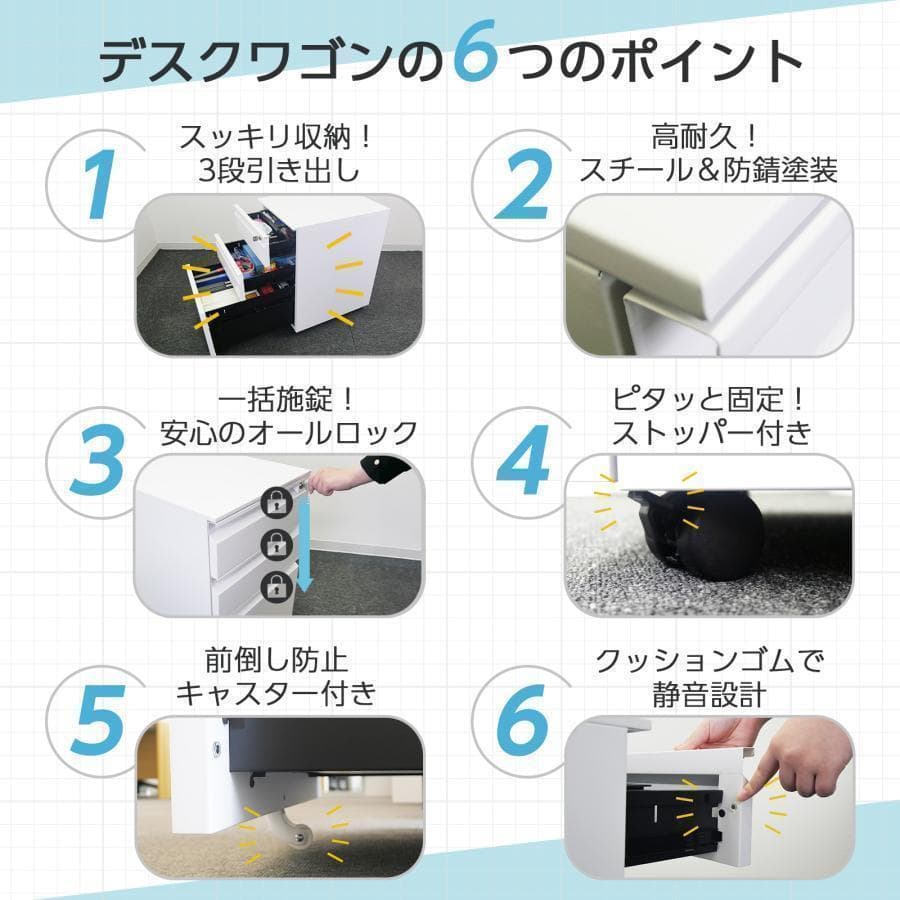 中古オフィスワゴン幅40 鍵付き 完成品 3段 キャスター付き ブラック