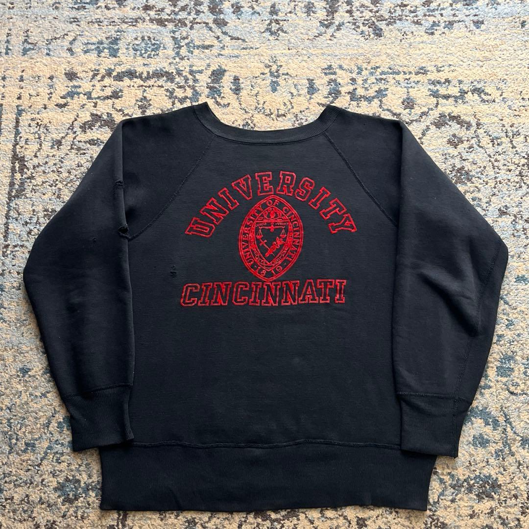 60s スウェット ブラック フロッキー カレッジ プリント 検 50s 40s