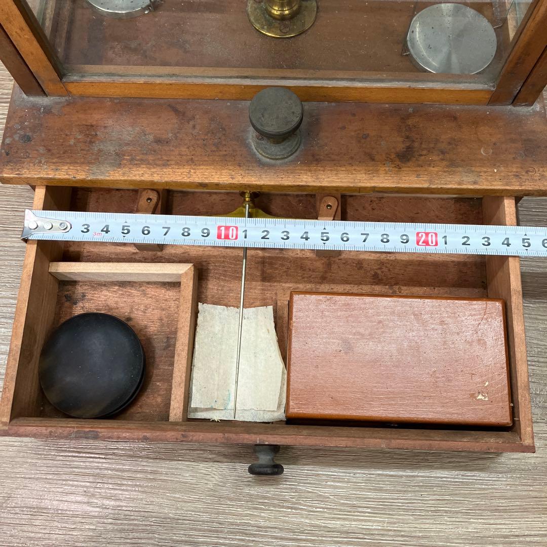 E-3 アンティーク 分析天秤 天秤ばかり 木製ガラスケース入り 精密秤